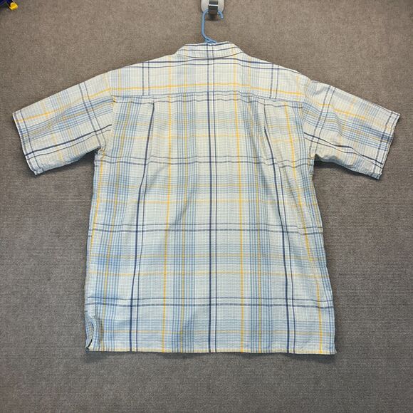 Patagonia Shirt Men's Medium Short Sleeve Button Up Blue Plaid Seersucker Light - Picture 9 of 9